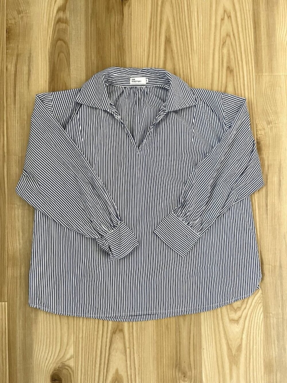 Zoe Kratzmann Stripe Popover V-Neck Blouse Top Blue White Cotton size 10, 3